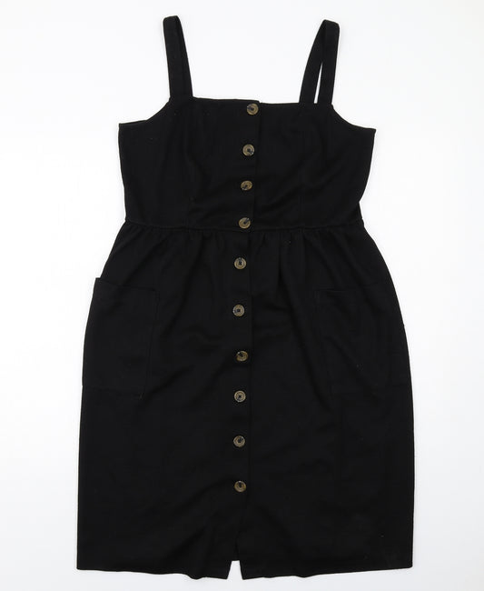 Very Womens Black Polyester Tank Dress Size 14 Square Neck Button