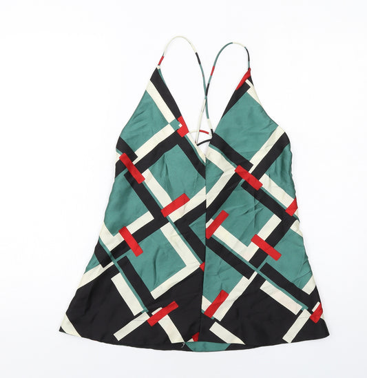 Zara Womens Multicoloured Geometric Polyester Camisole Tank Size M V-Neck