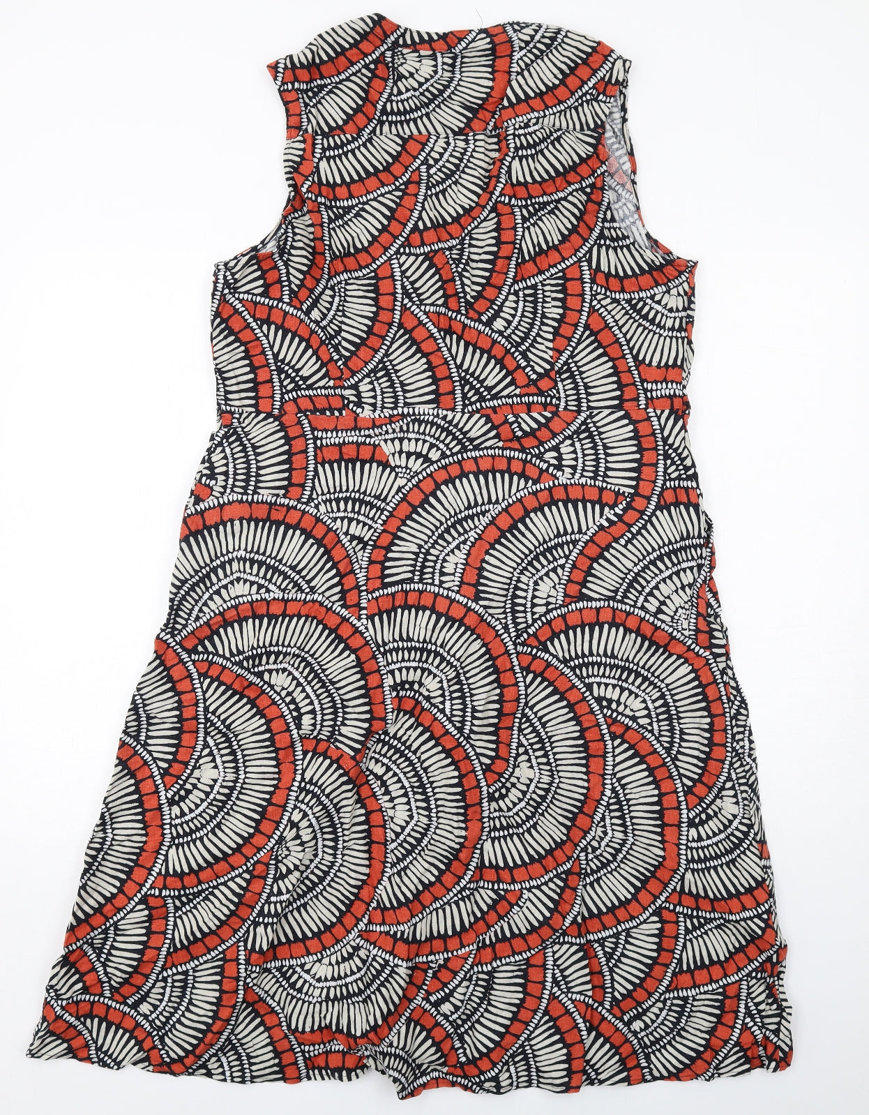 M&Co Womens Multicoloured Geometric Linen A-Line Size 16 V-Neck Button