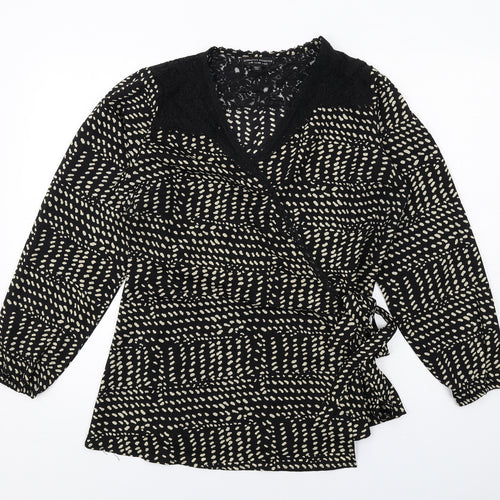 Dorothy Perkins Womens Black Geometric Polyester Wrap Blouse Size 20 V-Neck
