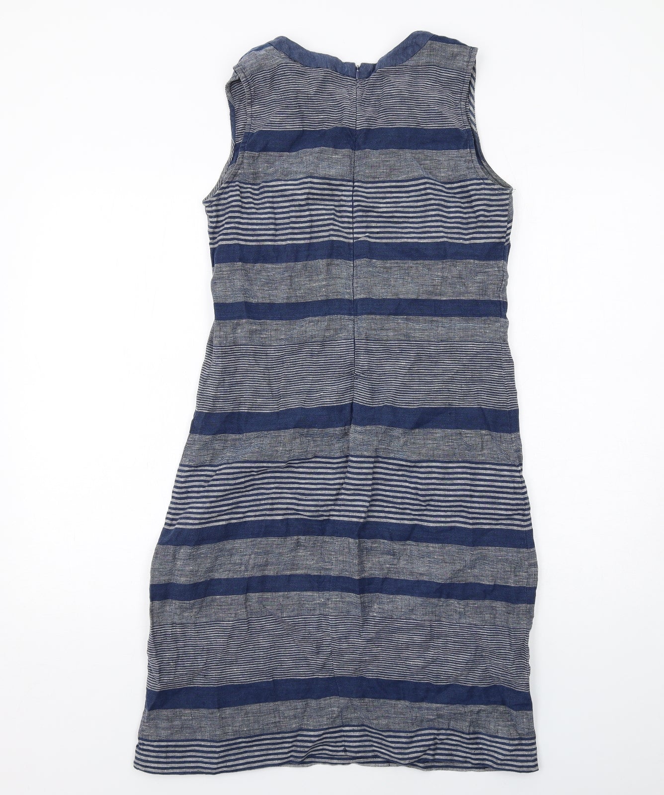 Paul Costelloe Womens Blue Striped Cotton Shift Size 10 V-Neck Zip