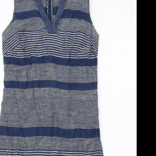 Paul Costelloe Womens Blue Striped Cotton Shift Size 10 V-Neck Zip