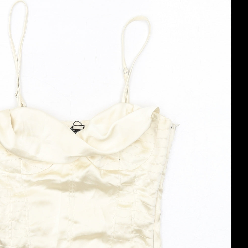 Zara Womens Ivory Polyester Bodysuit One-Piece Size M Zip