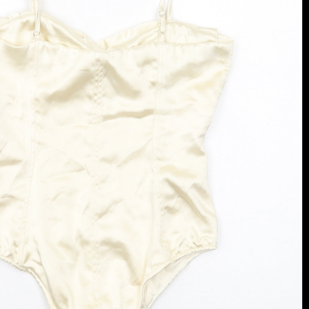 Zara Womens Ivory Polyester Bodysuit One-Piece Size M Zip