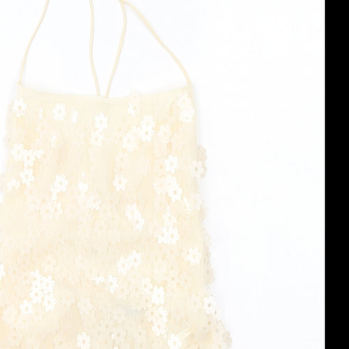 Zara Womens Ivory Floral Polyester Bodysuit One-Piece Size M Zip