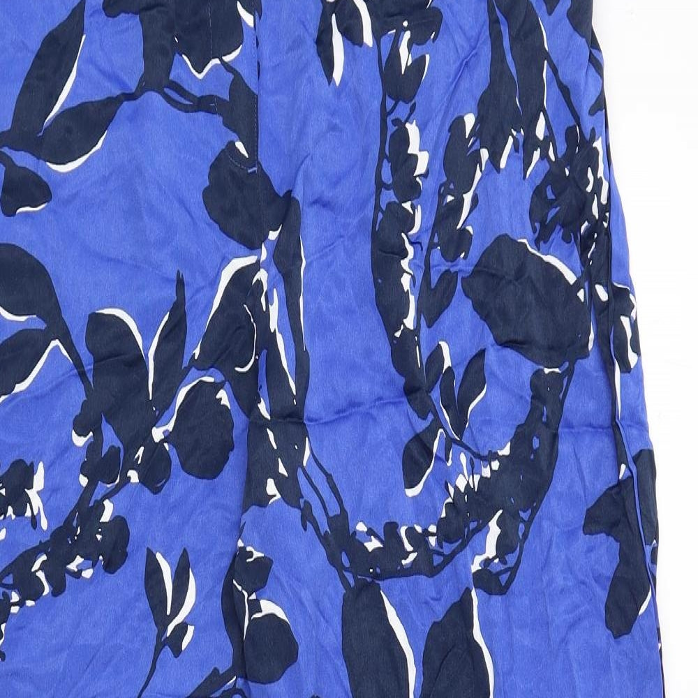 Autograph Womens Blue Floral Viscose Trousers Size 18 Regular