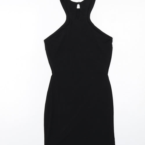 Flounce Womens Black Polyester Mini Size 6 Halter Button