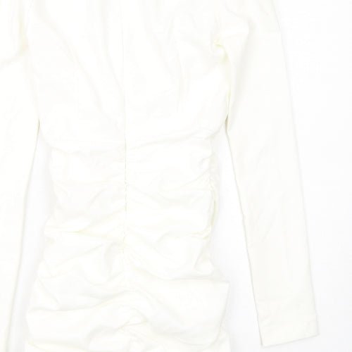 Zara Womens White Polyester Mini Size L V-Neck Zip