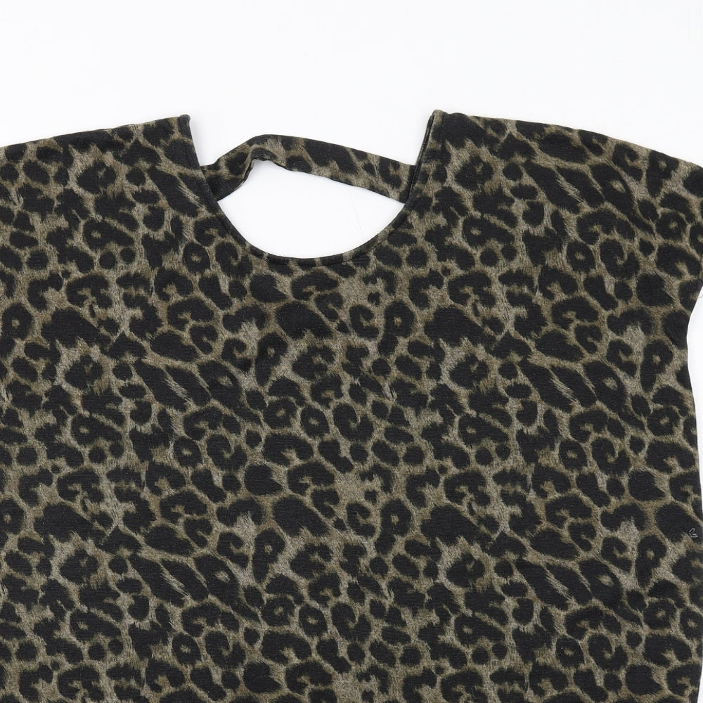 New Look Womens Black Animal Print Polyester Basic Blouse Size L Scoop Neck - Leopard Print