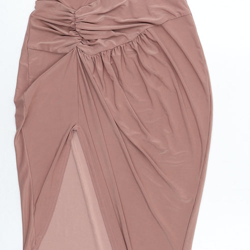 Boohoo Womens Pink Polyester Slip Dress Size 12 V-Neck Pullover