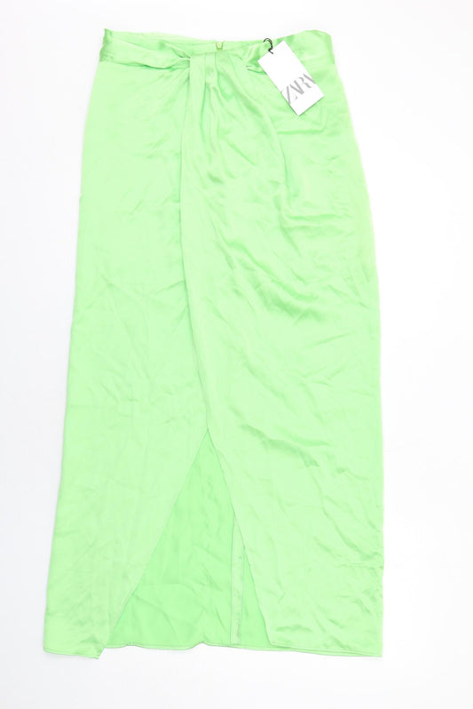 Zara Womens Green Polyester A-Line Skirt Size L Zip