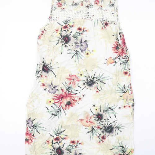 NEXT Womens Multicoloured Floral Linen A-Line Size 14 Round Neck Button