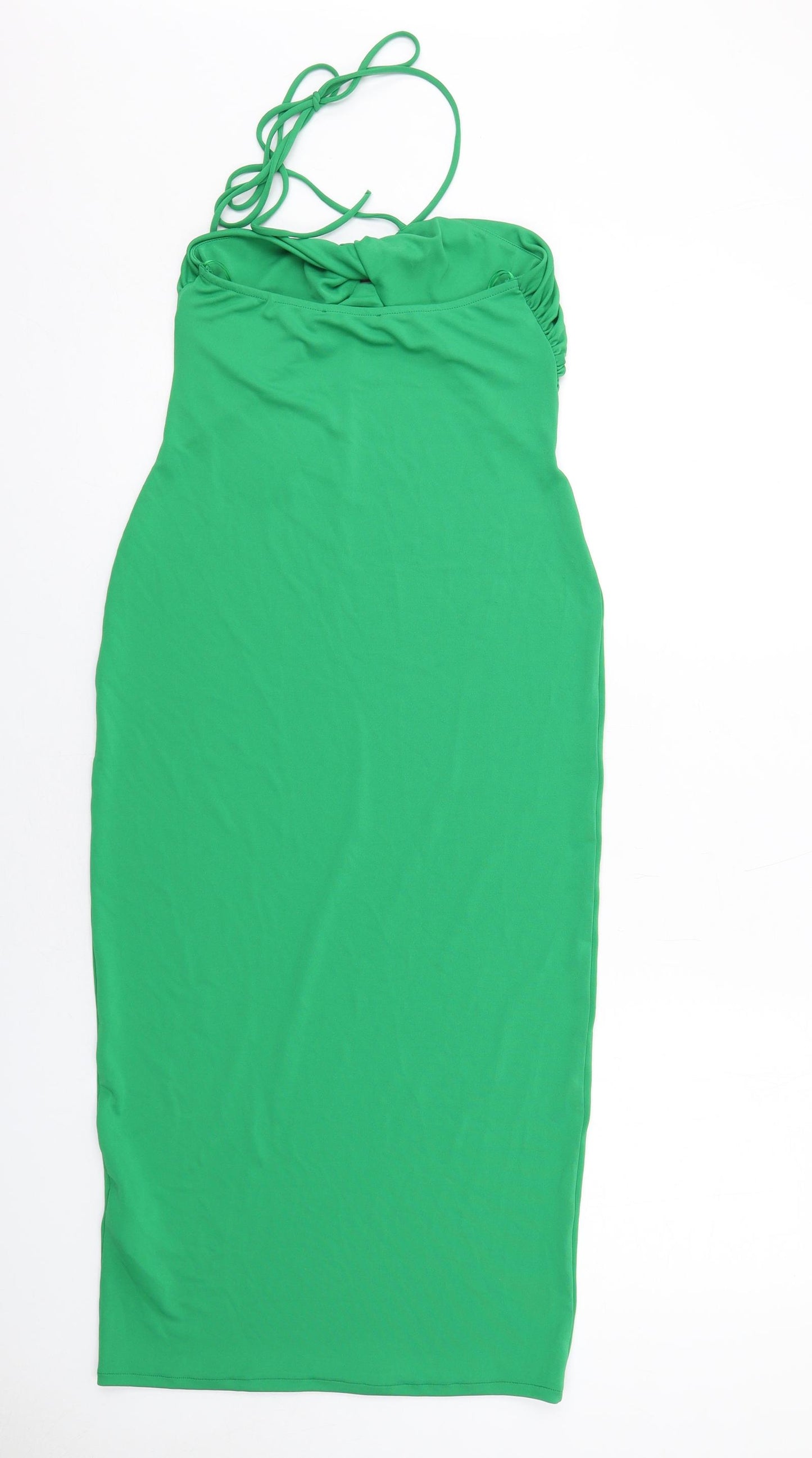 Zara Womens Green Polyester Bodycon Size S Halter Pullover
