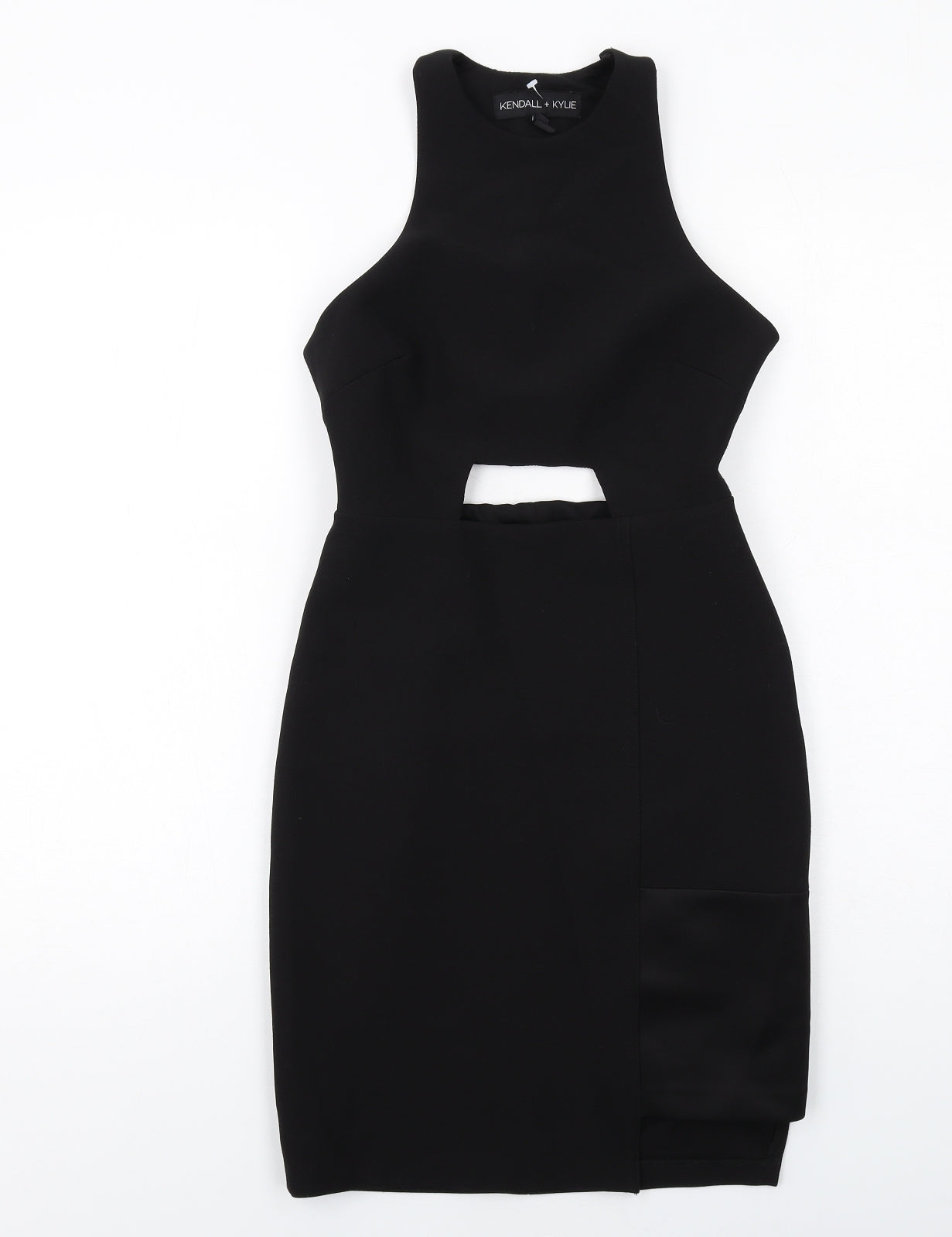 Kendall And Kylie Womens Black Polyester Bodycon Size 6 Round Neck Zip