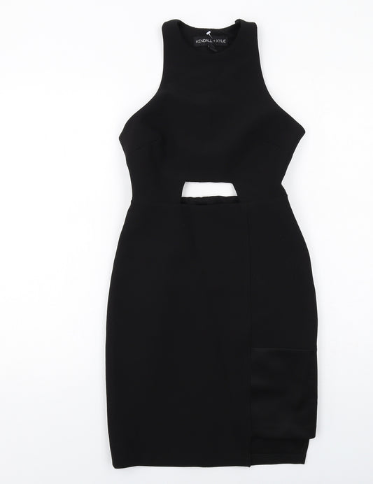 Kendall And Kylie Womens Black Polyester Bodycon Size 6 Round Neck Zip