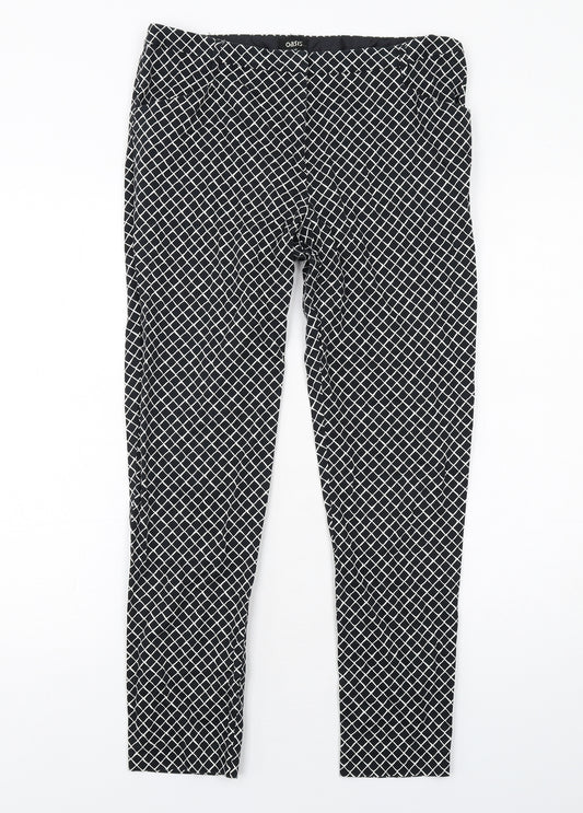 Oasis Womens Black Geometric Cotton Chino Trousers Size 12 Regular Zip