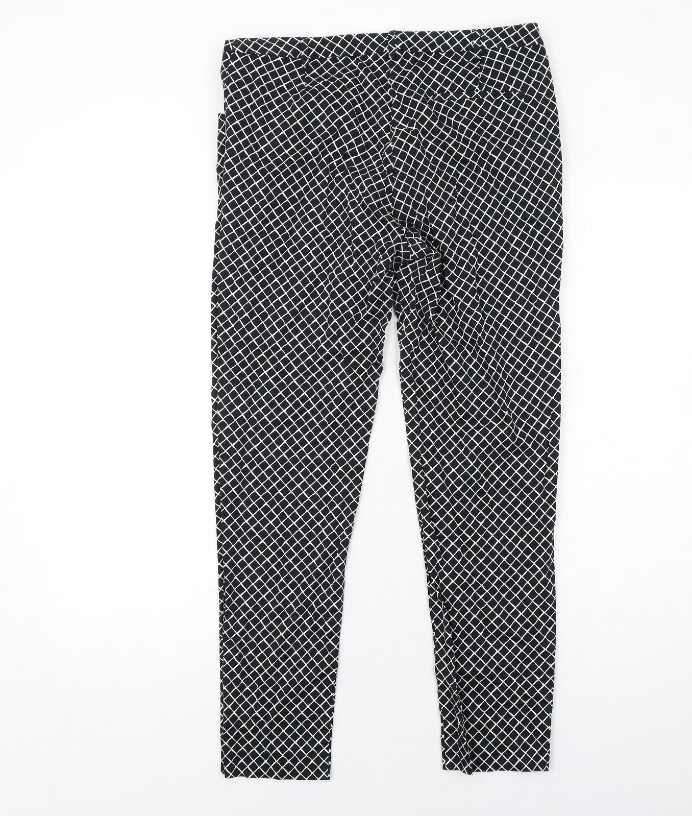 Oasis Womens Black Geometric Cotton Chino Trousers Size 12 Regular Zip