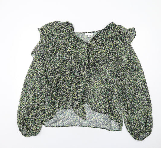 Topshop Womens Green Geometric Polyester Basic Blouse Size 18 V-Neck