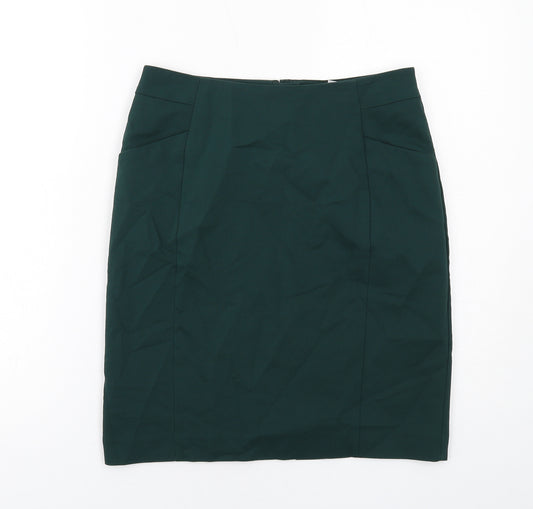 H&M Womens Green Cotton A-Line Skirt Size 10 Zip