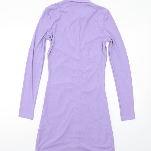H&M Womens Purple Polyester Shirt Dress Size S Collared Button
