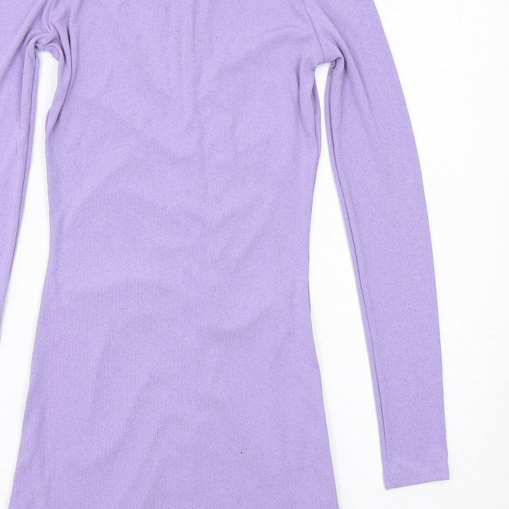 H&M Womens Purple Polyester Shirt Dress Size S Collared Button