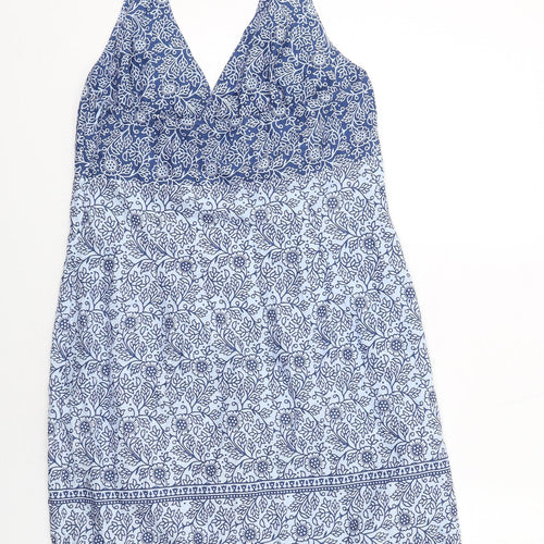 Marks and Spencer Womens Blue Floral Cotton A-Line Size 14 Halter Zip