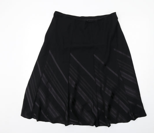 Marks and Spencer Womens Black Striped Polyester Swing Skirt Size 16