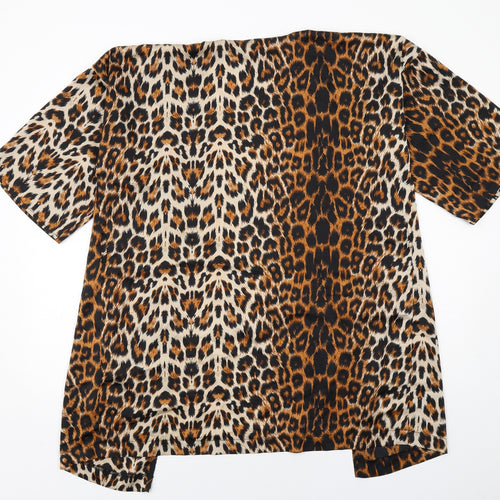 ICHI Womens Brown Animal Print Polyester Kimono Blouse Size S V-Neck - Leopard Print