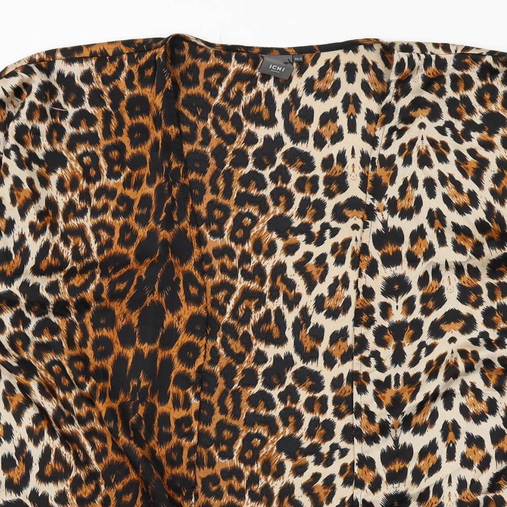 ICHI Womens Brown Animal Print Polyester Kimono Blouse Size S V-Neck - Leopard Print