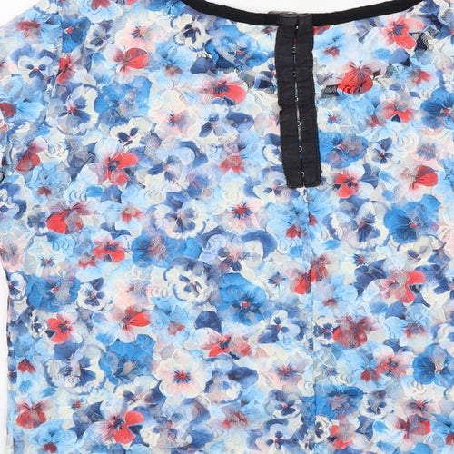 River Island Womens Blue Floral Polyester Basic T-Shirt Size 8 Round Neck