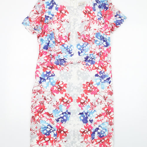 Per Una Womens Multicoloured Geometric Polyester A-Line Size 14 Round Neck Zip
