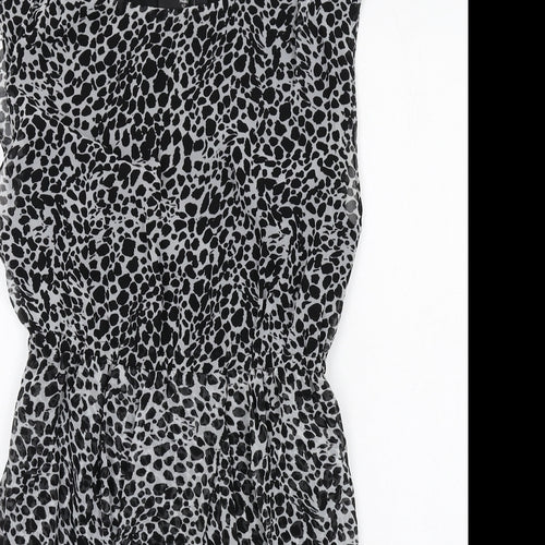 AX Paris Womens Grey Animal Print Polyester A-Line Size 12 Boat Neck Pullover - Cheetah pattern