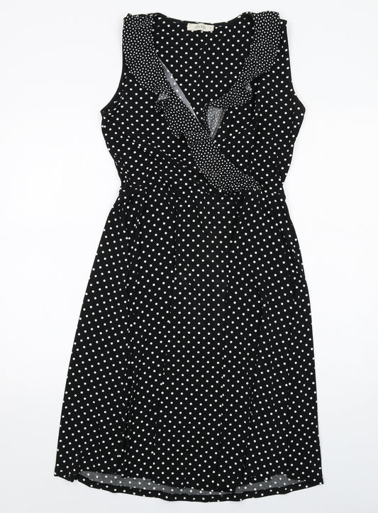 Oasis Womens Black Polka Dot Polyester A-Line Size M V-Neck Pullover