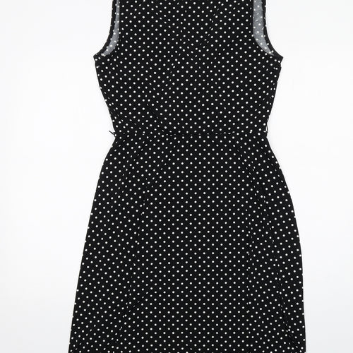 Oasis Womens Black Polka Dot Polyester A-Line Size M V-Neck Pullover