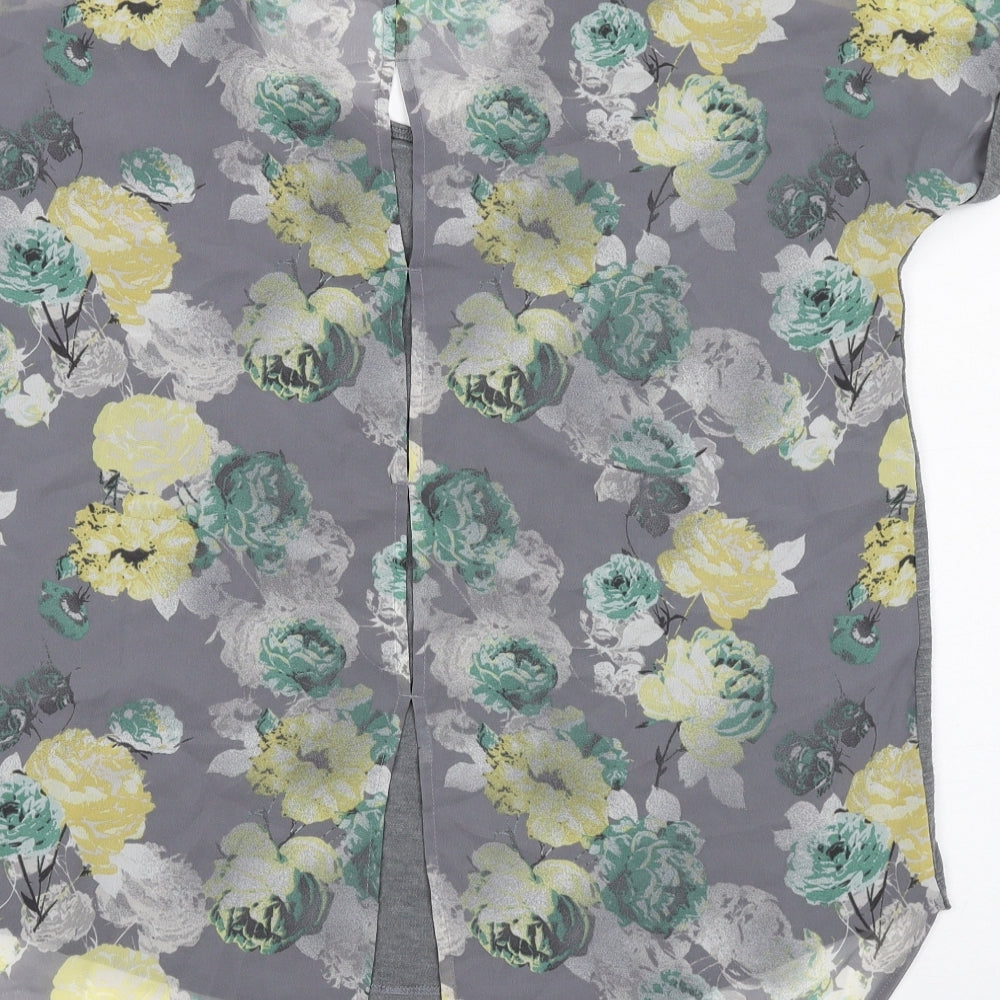 NEXT Womens Grey Floral Polyester Basic Blouse Size 12 V-Neck