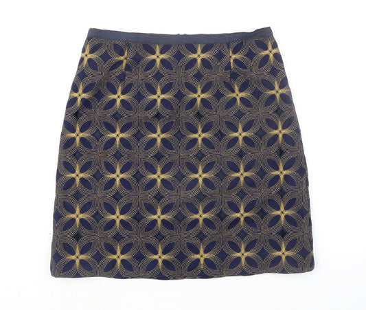 Boden Womens Blue Geometric Wool Mini Skirt Size 10 Zip