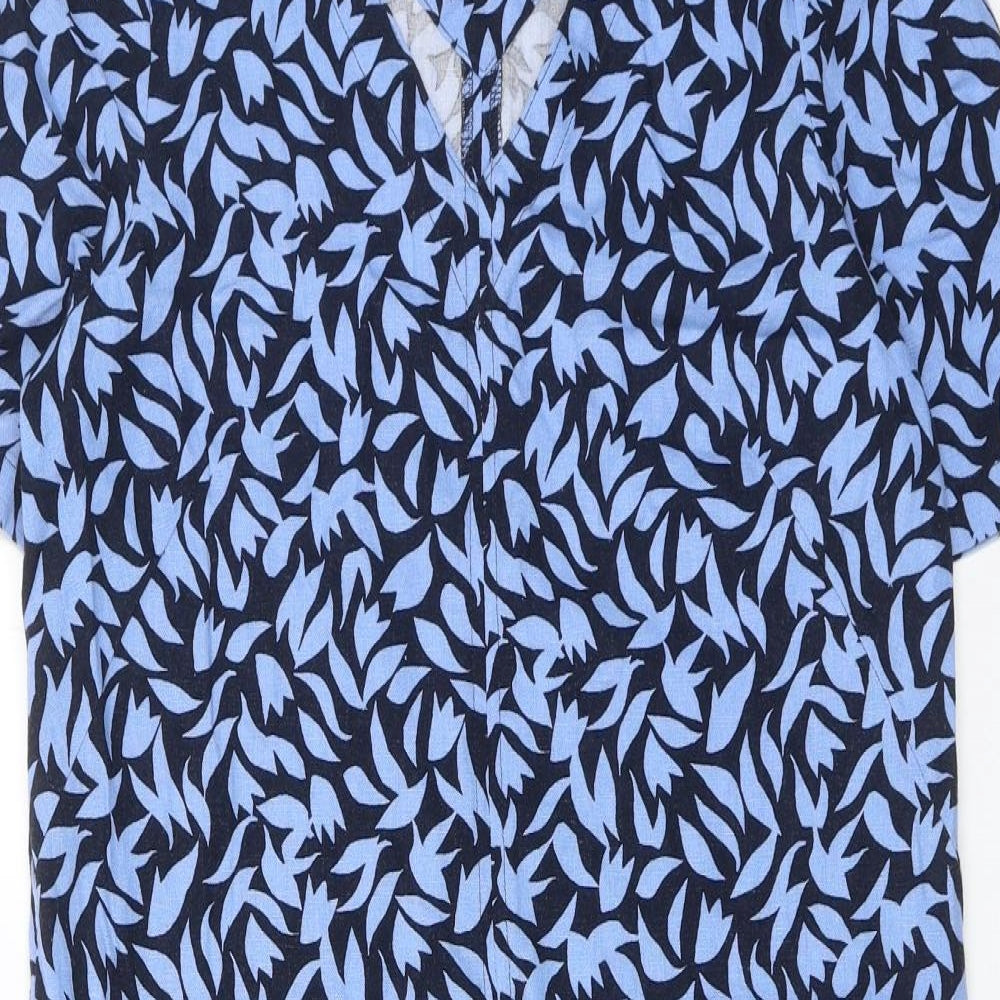 Marks and Spencer Womens Blue Geometric Linen Shift Size 10 V-Neck Pullover