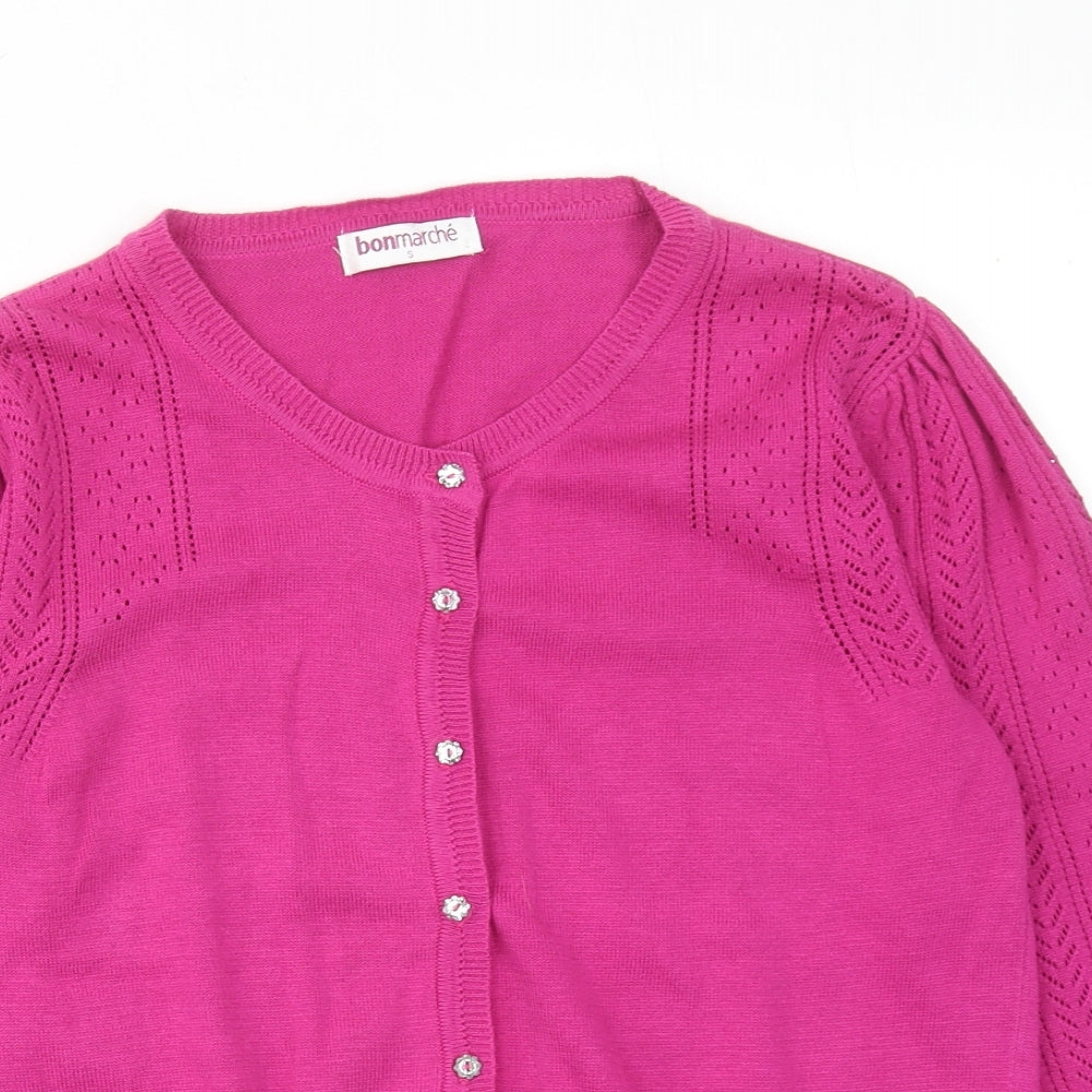 Bonmarché Womens Purple Round Neck Cotton Cardigan Jumper Size S