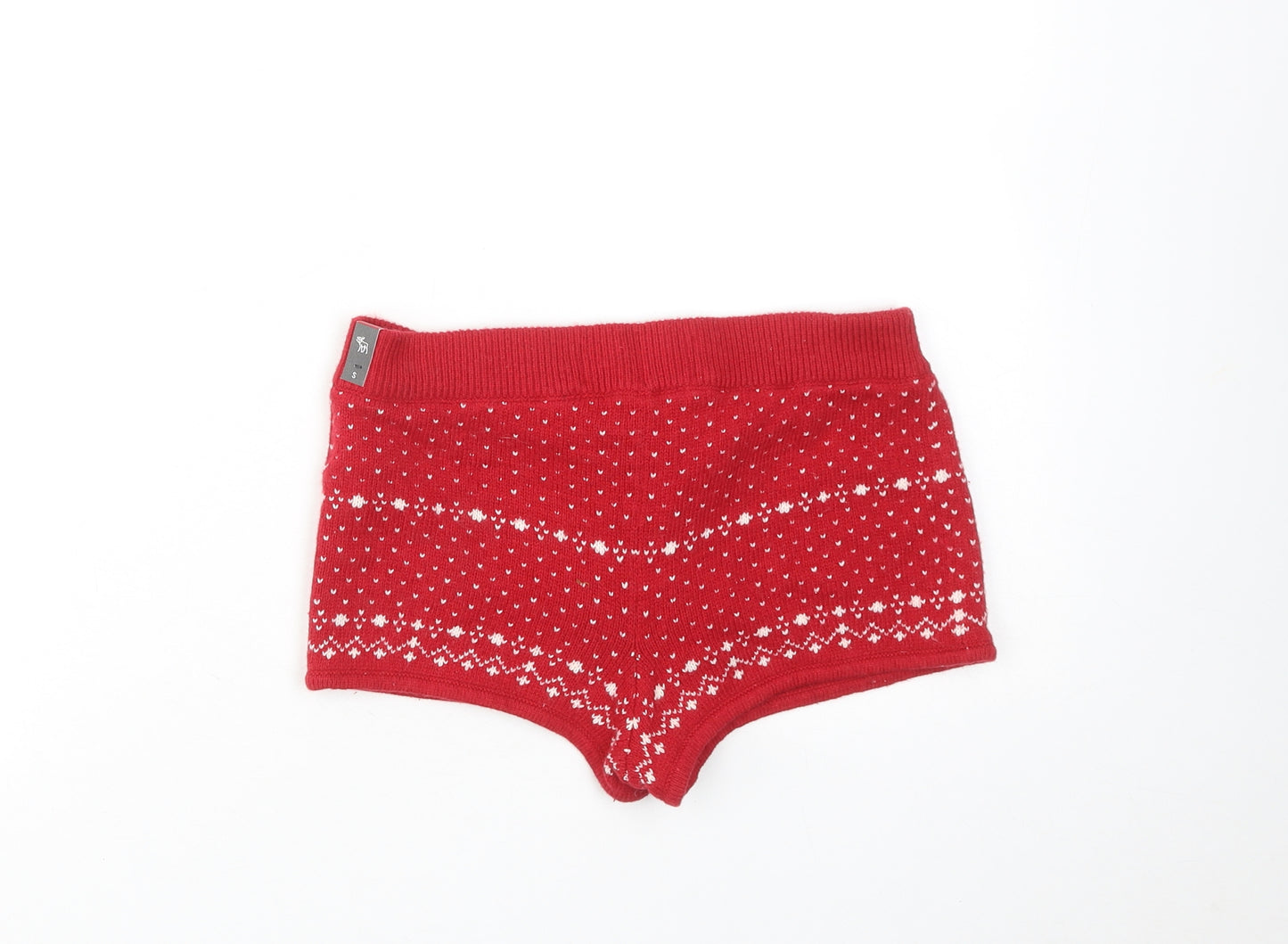 Abercrombie & Fitch Womens Red Geometric Cotton Hot Pants Shorts Size S Regular Drawstring - Christmas Reindeer