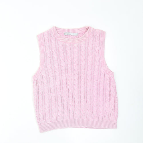 Bershka Womens Pink Round Neck Cotton Vest Jumper Size XL