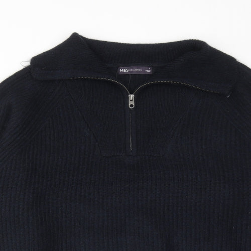 Marks and Spencer Mens Blue Collared Acrylic Pullover Jumper Size L Long Sleeve
