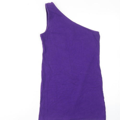 Topshop Womens Purple Cotton Mini Size 12 One Shoulder Pullover