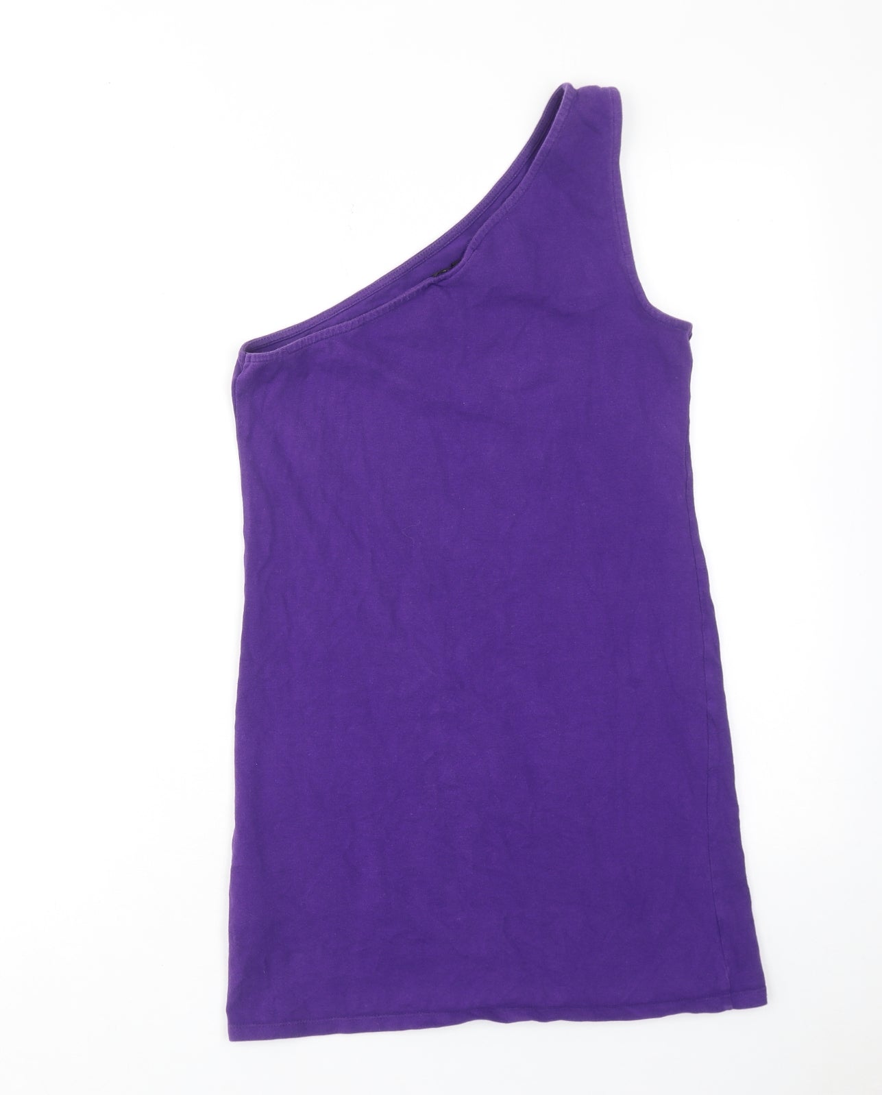 Topshop Womens Purple Cotton Mini Size 12 One Shoulder Pullover