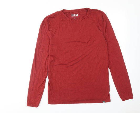 Bamboo Mens Red Viscose T-Shirt Size S Round Neck