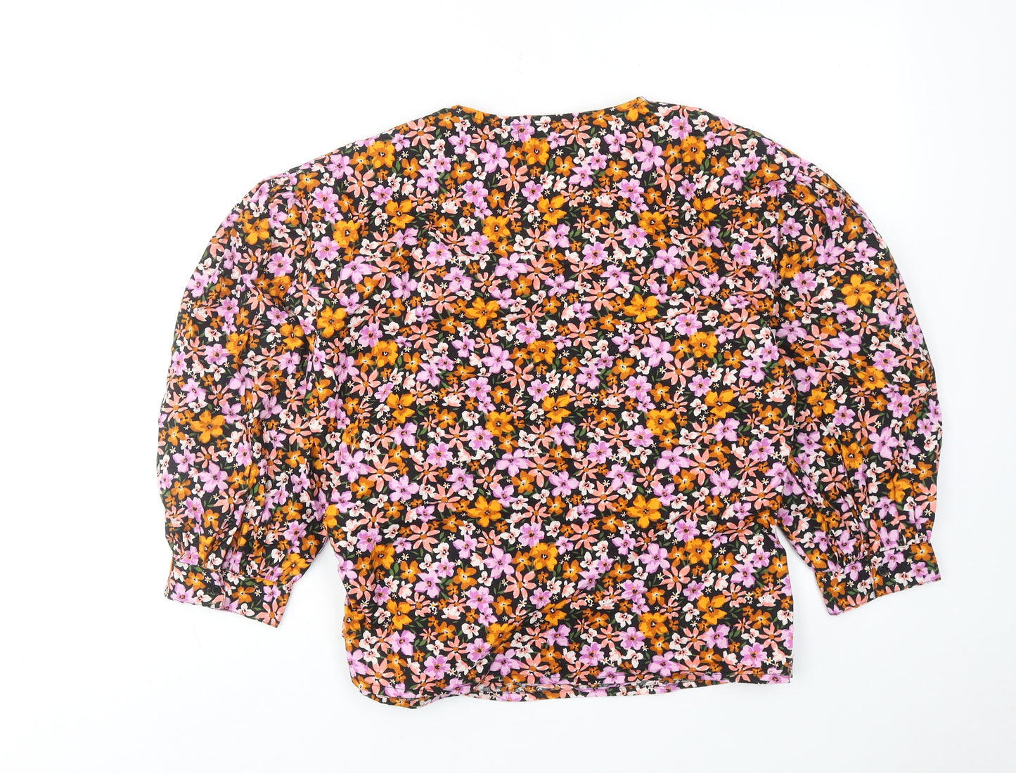 Faith Womens Multicoloured Floral Cotton Wrap Blouse Size 14 V-Neck