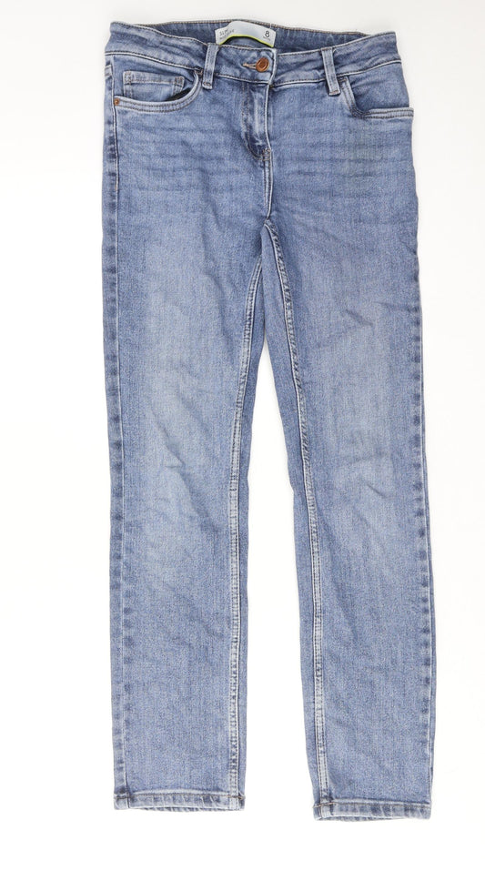 NEXT Womens Blue Cotton Straight Jeans Size 8 L27 in Slim Zip