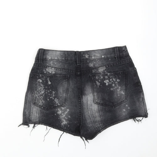 Denim & Co. Womens Black Cotton Boyfriend Shorts Size 8 L3 in Regular Zip - Paint Splatter Raw Hems