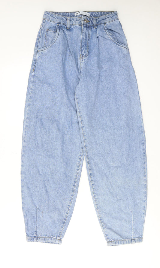 Zara Womens Blue Cotton Mom Jeans Size 4 L27 in Regular Zip - Barrel Style
