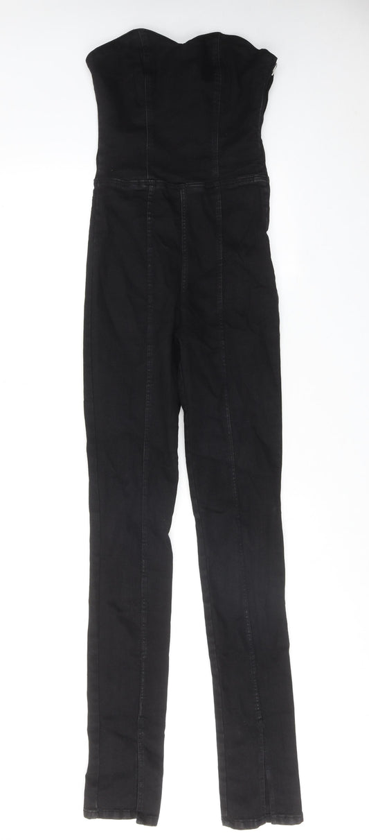 Zara Womens Black Cotton Jumpsuit One-Piece Size XS L35 in Zip