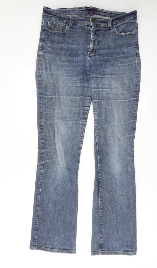 NYDJ Womens Blue Cotton Bootcut Jeans Size 14 Regular Zip